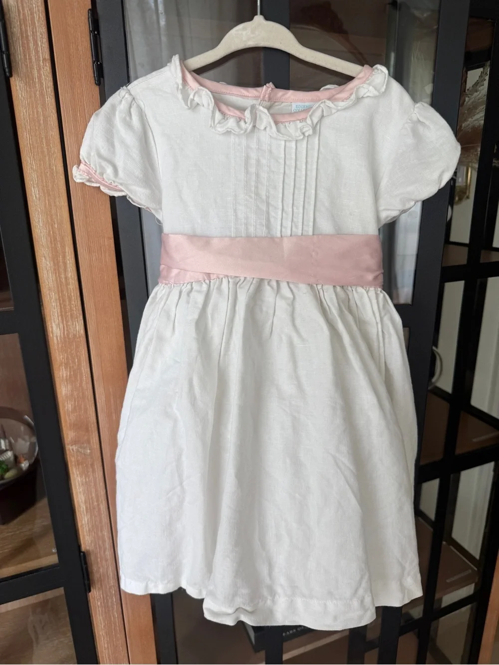 Edgehill Collection formal linen dress bow flower girl ruffle pleats puff sleeve